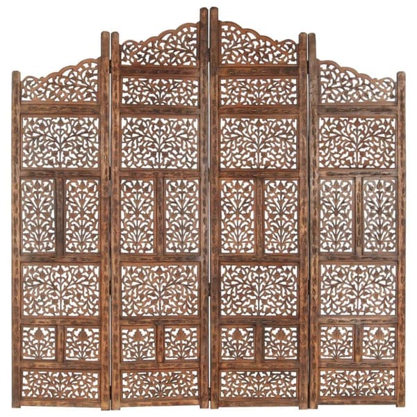 vidaXL 4-panels rumdeler håndskåret 160 x 165 cm massivt mangotræ brun
