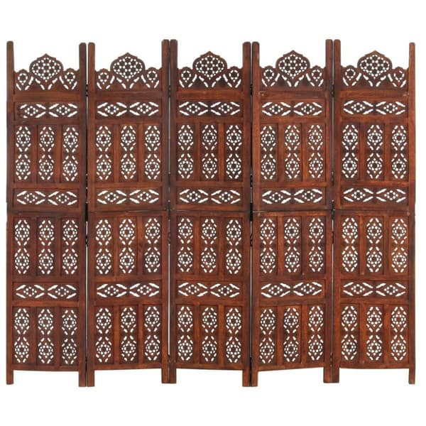 vidaXL 5-panels rumdeler håndskåret 200 x 165 cm massivt mangotræ brun