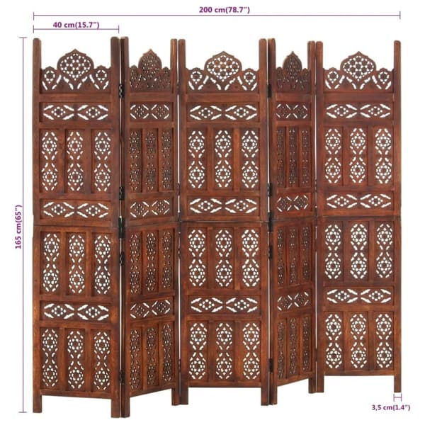 vidaXL 5-panels rumdeler håndskåret 200 x 165 cm massivt mangotræ brun