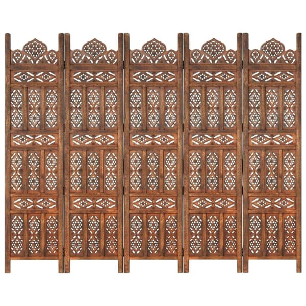 vidaXL 5-panels rumdeler håndskåret 200 x 165 cm massivt mangotræ brun