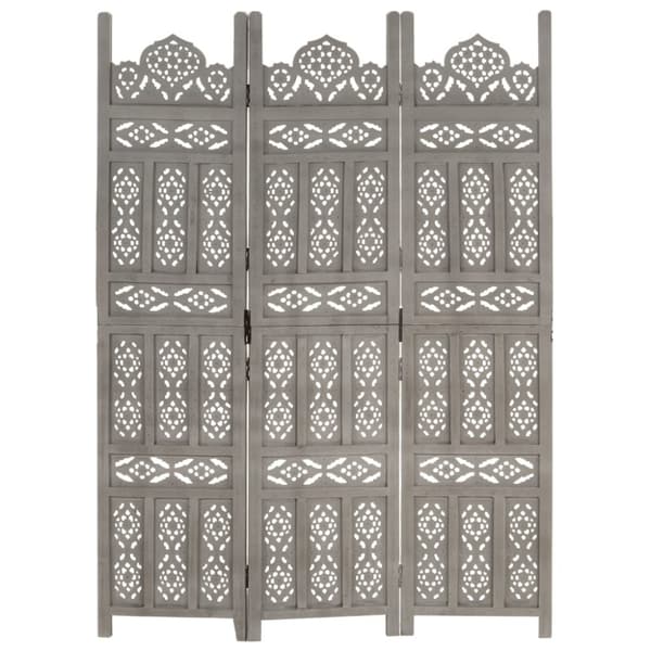 vidaXL 3-panels rumdeler håndskåret 120 x 165 cm massivt mangotræ grå