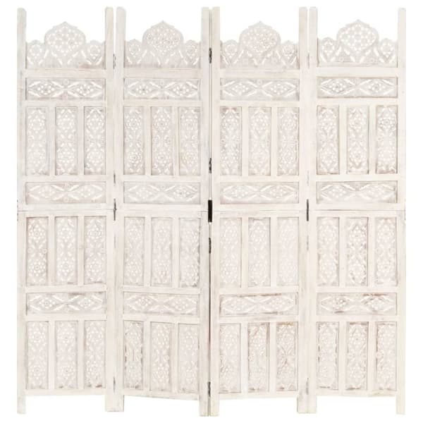 vidaXL 4-panels rumdeler håndskåret 160 x 165 cm massivt mangotræ hvid