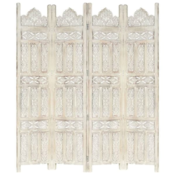 vidaXL 4-panels rumdeler håndskåret 160 x 165 cm massivt mangotræ hvid