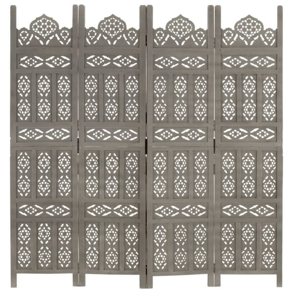 vidaXL 4-panels rumdeler håndskåret 160x165 cm massivt mangotræ grå