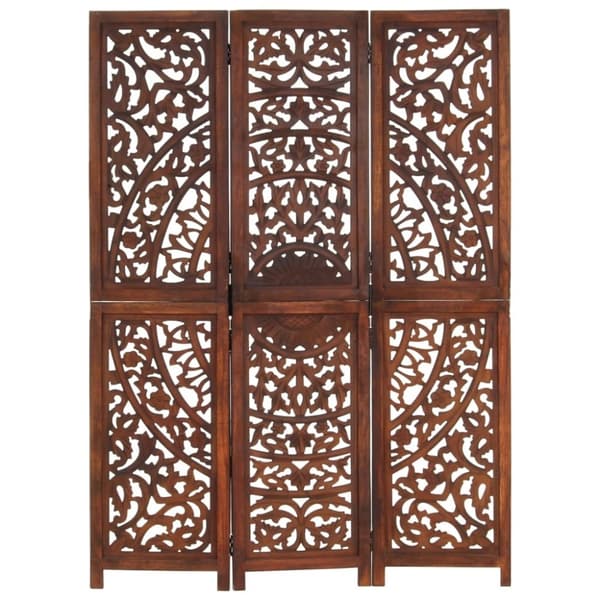 vidaXL 3-panels rumdeler håndskåret 120 x 165 cm massivt mangotræ brun