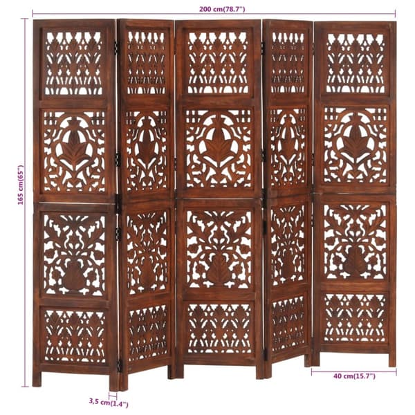vidaXL 5-panels rumdeler håndskåret 200 x 165 cm massivt mangotræ brun