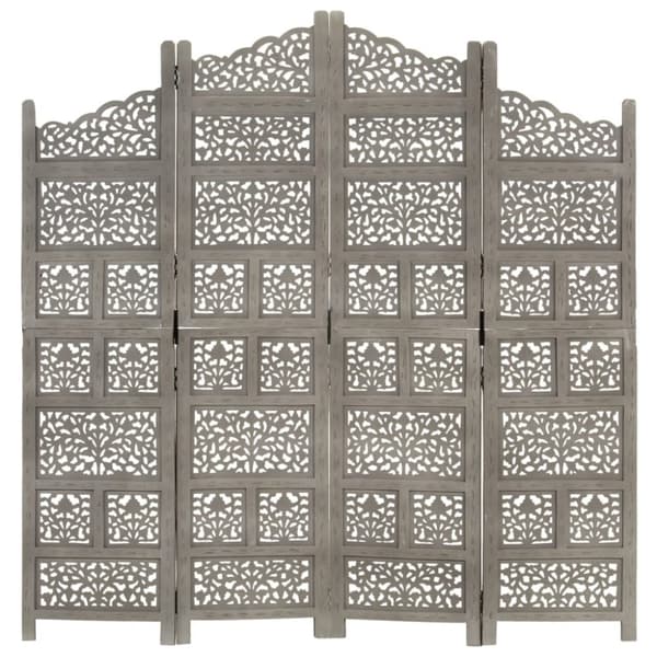 vidaXL 4-panels rumdeler håndskåret 160x165 cm massivt mangotræ grå