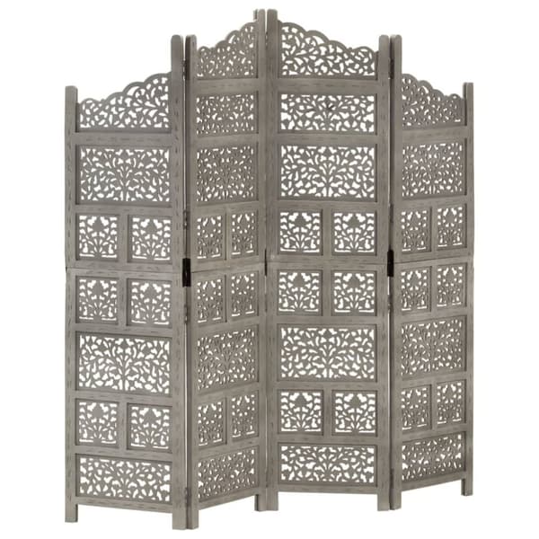 vidaXL 4-panels rumdeler håndskåret 160x165 cm massivt mangotræ grå