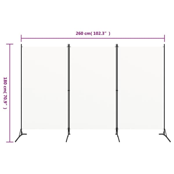vidaXL Romdeler 3 paneler hvit 260x180 cm stoff