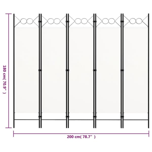vidaXL 5-panels rumdeler 200 x 180 cm hvid
