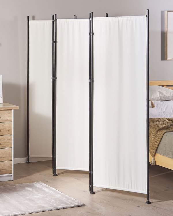 Skärmvägg Vit Polyester Svart Stålram 5 Paneler Dekorativ Rumsavdelare