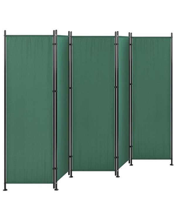 Skärmvägg Grön Polyester Svart Stålram 5 Paneler Dekorativ Rumsavdelare