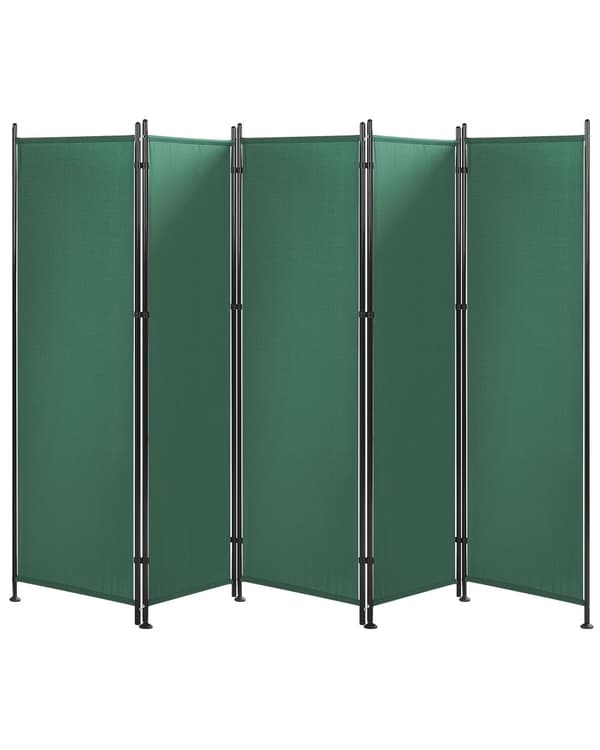 Skärmvägg Grön Polyester Svart Stålram 5 Paneler Dekorativ Rumsavdelare