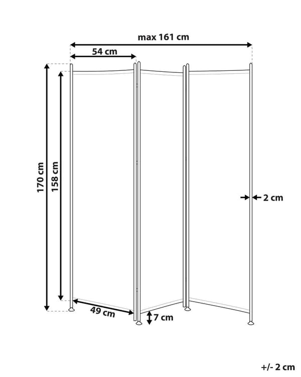 Rumdeler Sort Pulverlakeret Stålramme med Polyester 170 x 161 cm 3 Paneler Dekorativ Skærmskillevæg til Privatliv og Perfekt til Arbejdsro