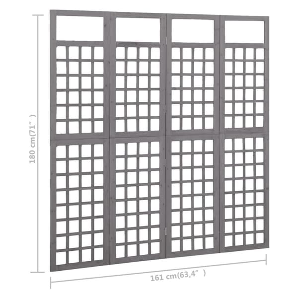 vidaXL Romdeler/espalier 4 paneler heltre gran grå 161x180 cm