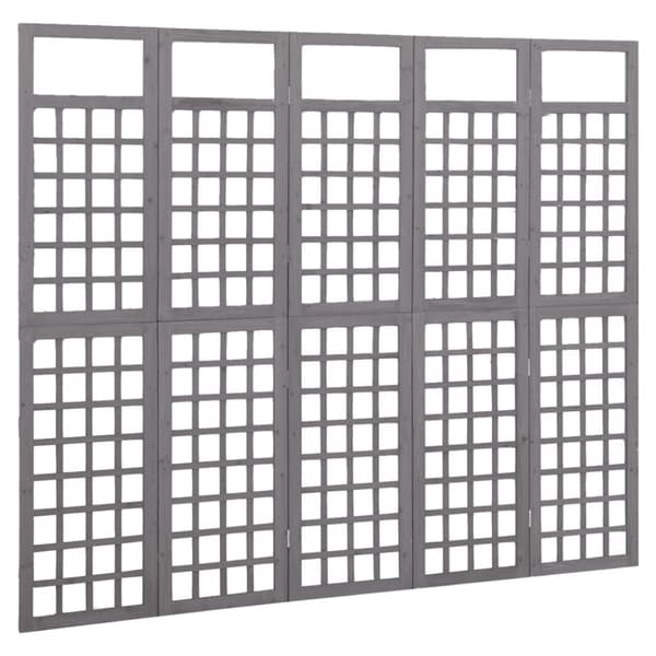 vidaXL Romdeler/espalier 5 paneler heltre gran grå 201,5x180 cm