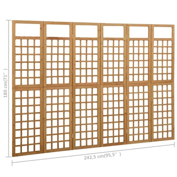 vidaXL 6-panels rumdeler/espalier 242,5x180 cm massivt grantræ