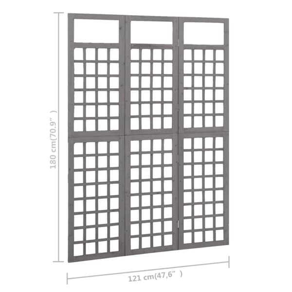 vidaXL 3-panels rumdeler/espalier 121x180 cm massivt grantræ grå