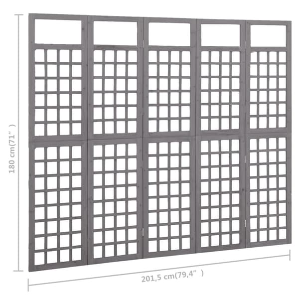 vidaXL 5-panels rumdeler/espalier 201,5x180 cm massivt grantræ grå