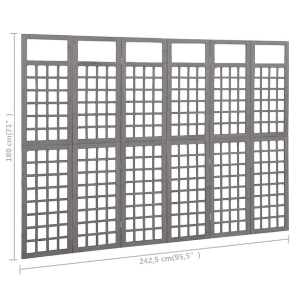vidaXL 6-panels rumdeler/espalier 242,5x180 cm massivt grantræ grå