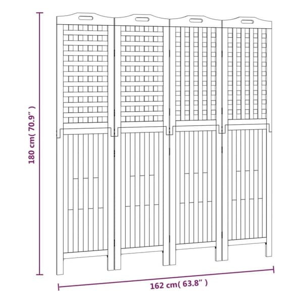 vidaXL Romdeler 4 paneler 162x2x180 cm heltre akasie