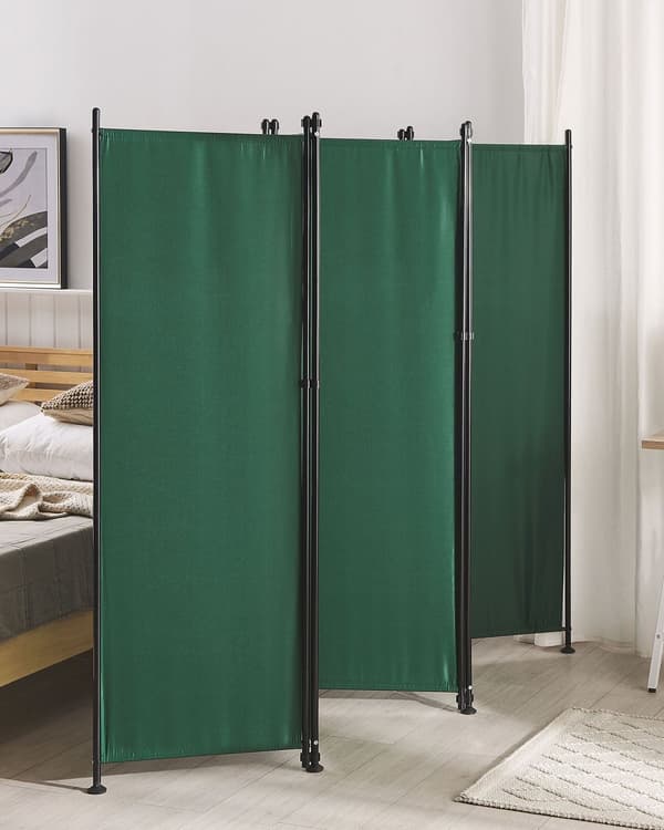 Romdeler Grønn Polyester Svart Stålramme 5 Paneler Dekorativ Skjerm Skillevegg