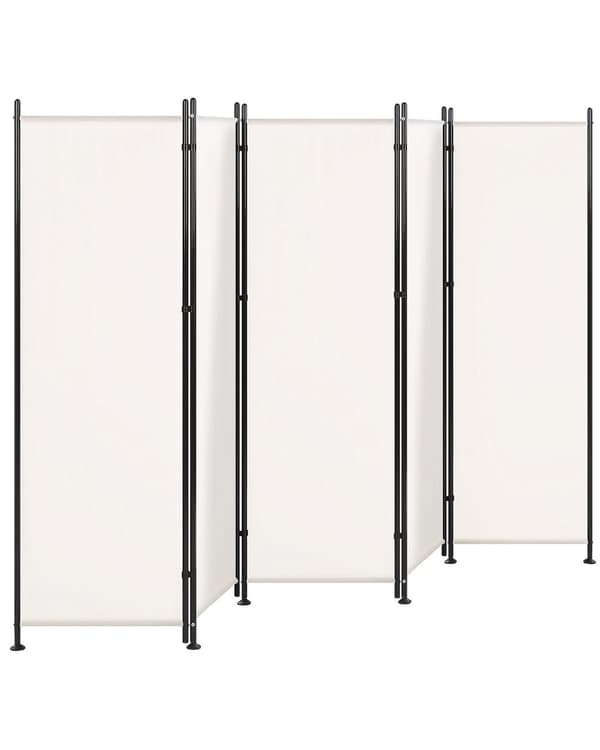Romdeler Hvit Polyester Svart Stålramme 5 Paneler Dekorativ Skjerm Skillevegg