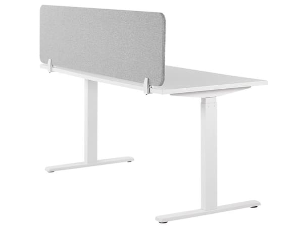 Skrivebordsskjerm Lysegrå PET-plate med Stofftrekk 130 x 40 cm Akustisk Skjerm Modulære Monteringsklemmer Hjemmekontor