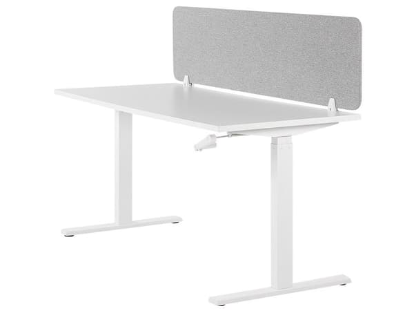Skrivebordsskjerm Lysegrå PET-plate med Stofftrekk 130 x 40 cm Akustisk Skjerm Modulære Monteringsklemmer Hjemmekontor