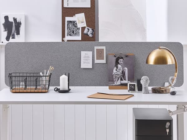 Skrivebordsskjerm Lysegrå PET Akustikkplate Stoffpolstret 160 x 40 cm