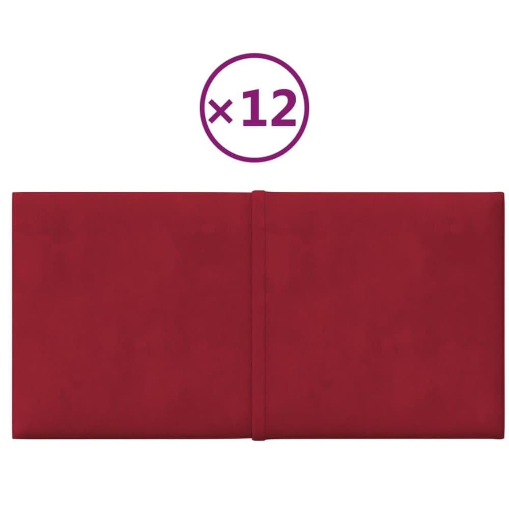 vidaXL Väggpaneler 12 st vinröd 30x15 cm sammet 0,54 m²