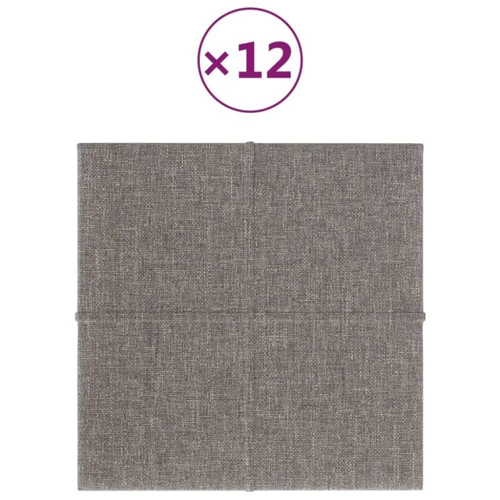 vidaXL Väggpaneler 12 st ljusgrå 30x30 cm tyg 1,08 m²
