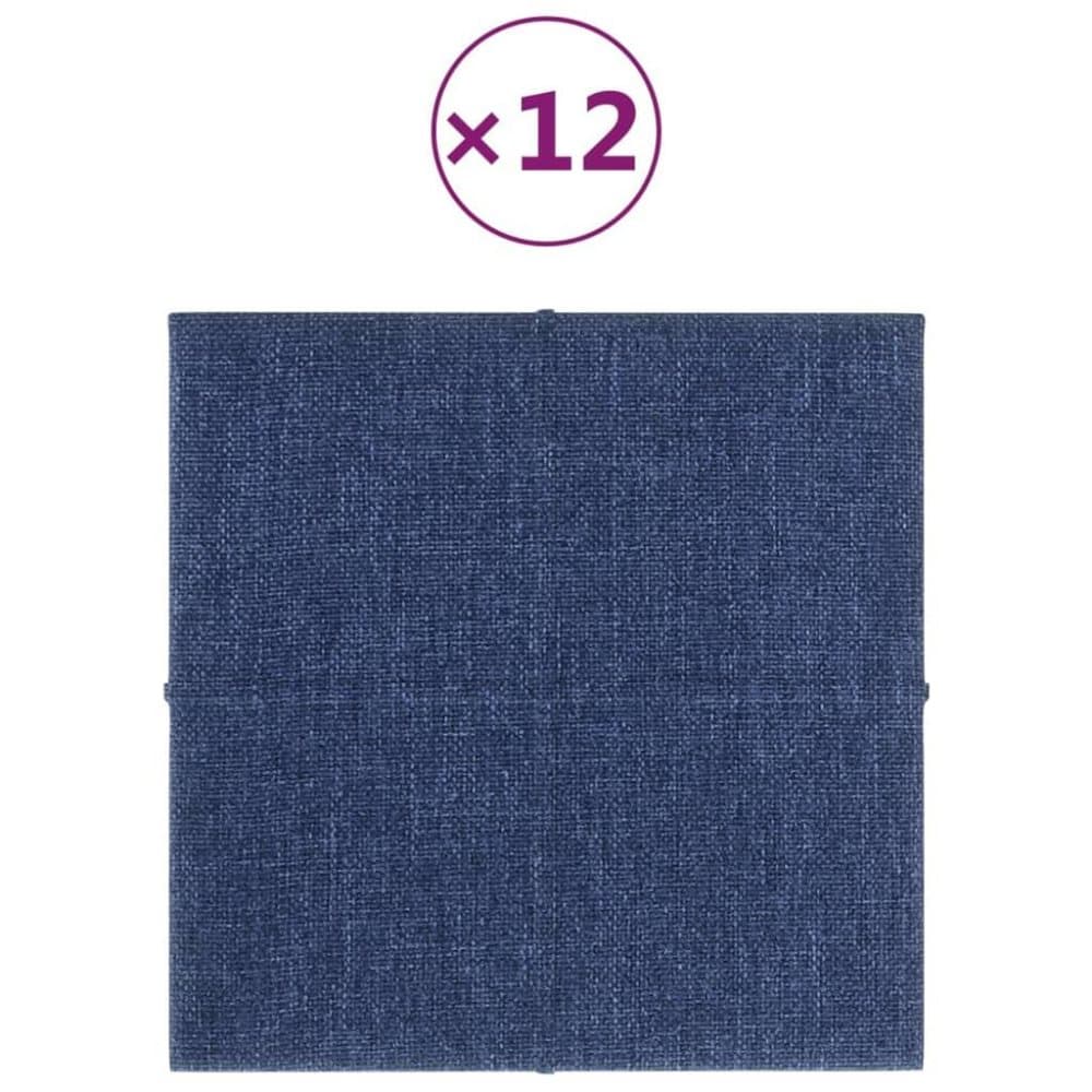vidaXL Väggpaneler 12 st Blå 30x30 cm tyg 1,08 m²