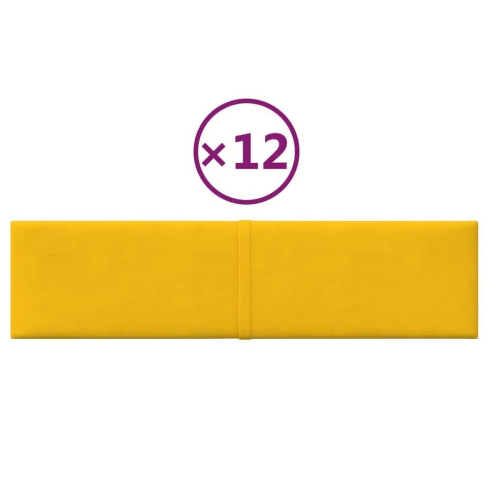 vidaXL Väggpaneler 12 st gul 60x15 cm sammet 1,08 m²