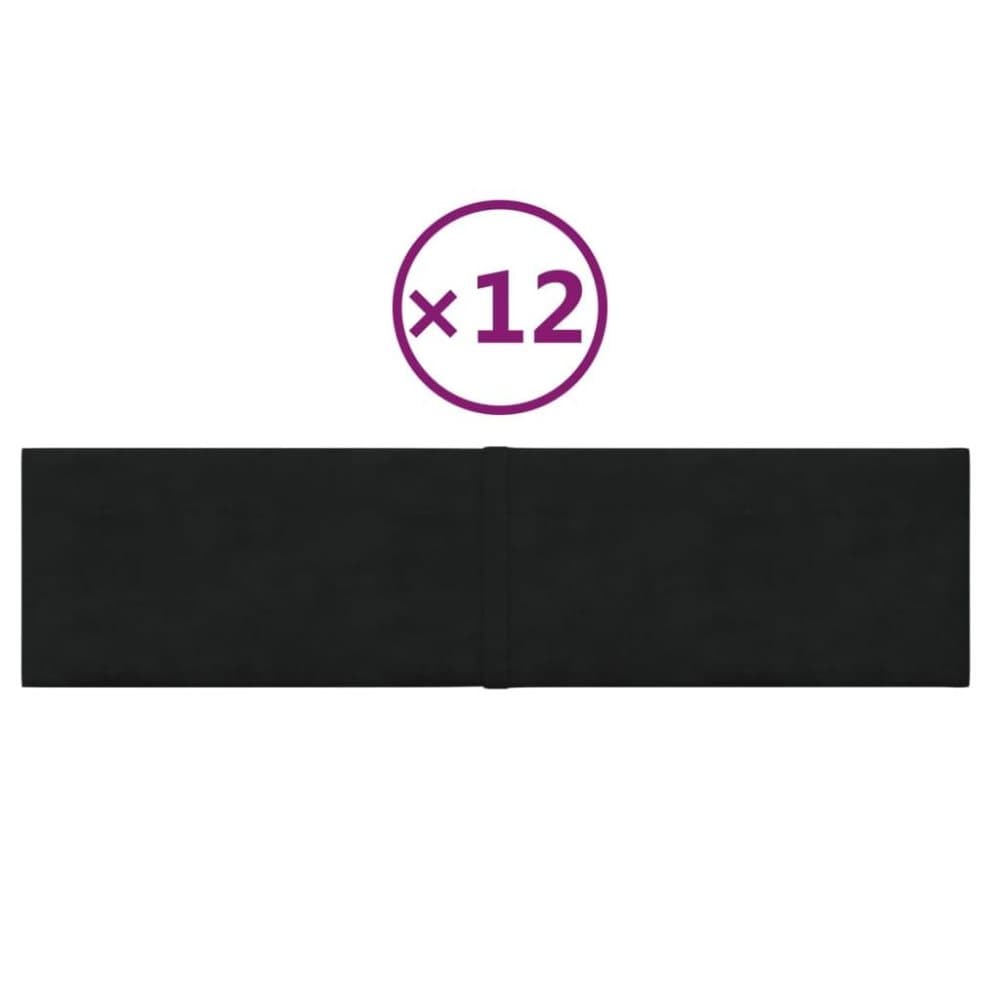 vidaXL Väggpaneler 12 st Svart 60x15 cm sammet 1,08 m²