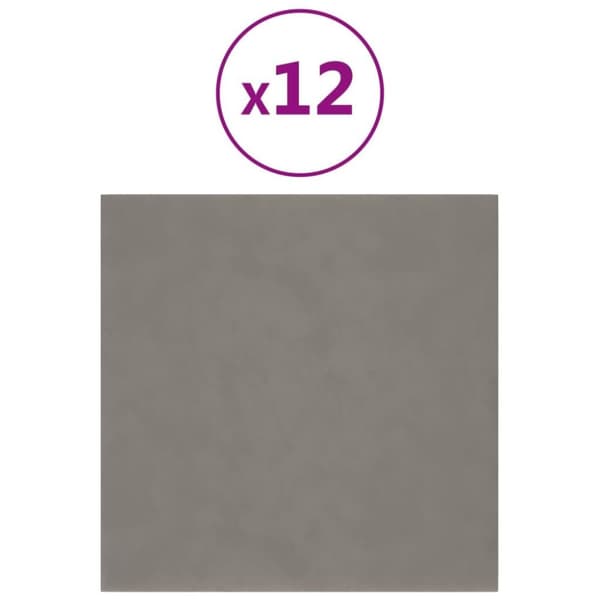 vidaXL vægpaneler 12 stk. 30x30 cm 1,08 m² fløjl lysegrå