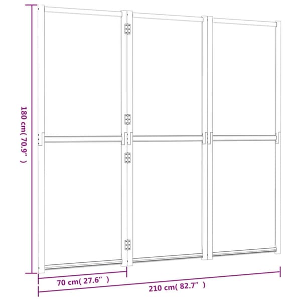 vidaXL Romdeler 3 paneler kremhvit 210x180 cm