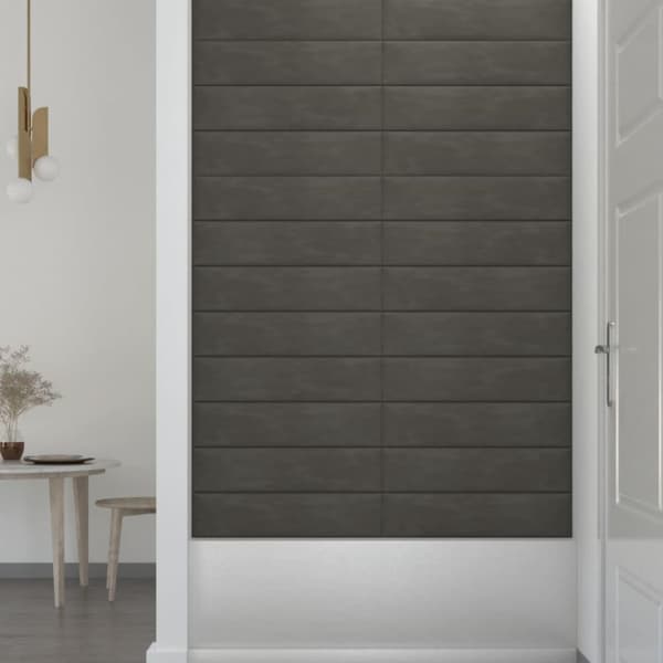 vidaXL vægpaneler 12 stk. 60x15 cm 1,08 m² fløjl mørkegrå