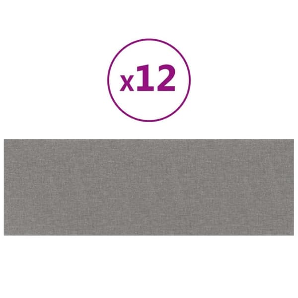 vidaXL vægpaneler 12 stk. 90x30 cm 3,24 m² stof lysegrå