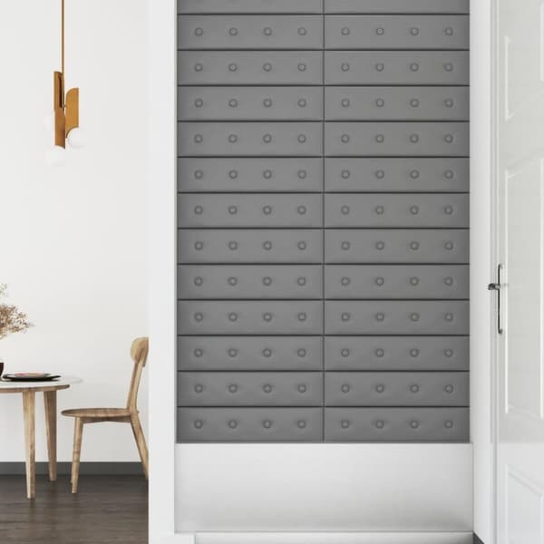 vidaXL vægpaneler 12 stk. 60x15 cm 1,08 m² kunstlæder grå