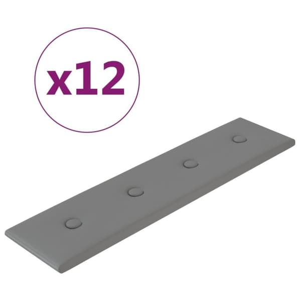 vidaXL vægpaneler 12 stk. 60x15 cm 1,08 m² kunstlæder grå