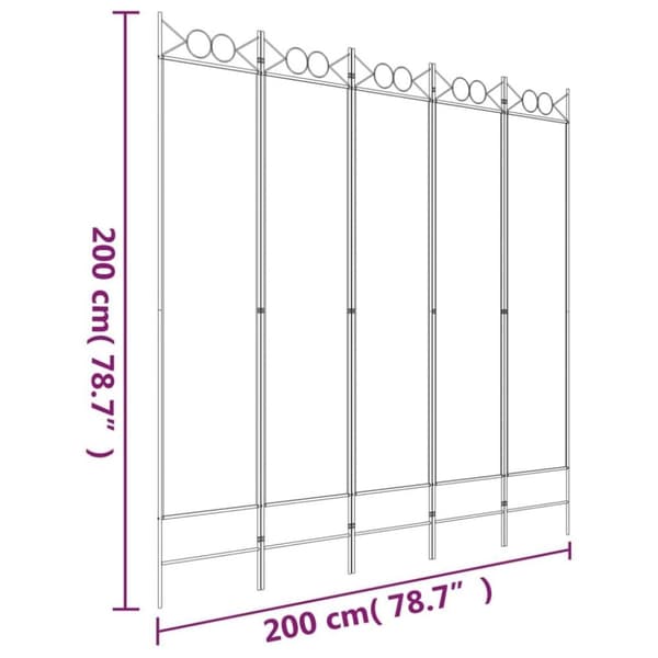 vidaXL 5-panels rumdeler 200x200 cm stof hvid