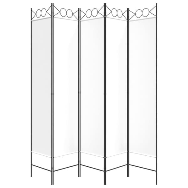 vidaXL Romdeler med 5 paneler hvit 200x200 cm stoff