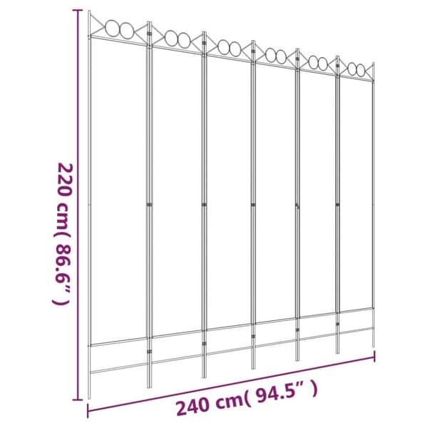 vidaXL Romdeler 6 paneler hvit 240x220 cm stoff
