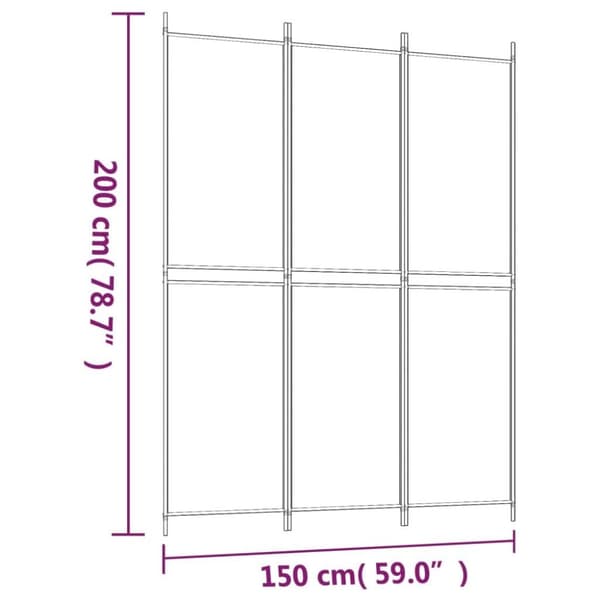 vidaXL Romdeler 3 paneler hvit 150x200 cm stoff