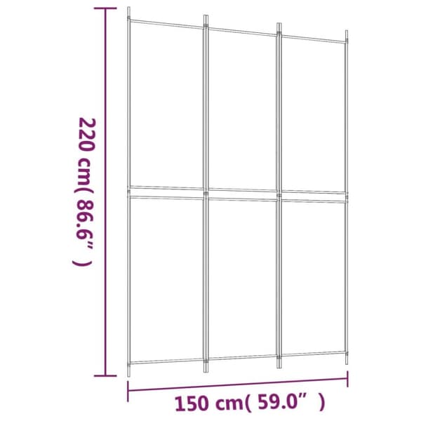 vidaXL Romdeler 3 paneler hvit 150x220 cm stoff