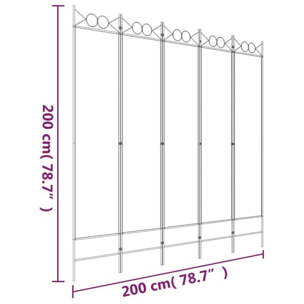 vidaXL Rumsavdelare 5 paneler svart 200x200 cm tyg
