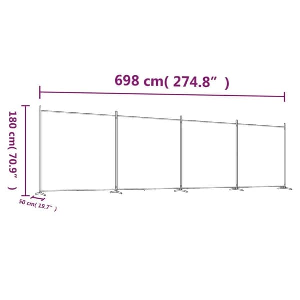 vidaXL Romdeler 4 paneler svart 698x180 cm stoff