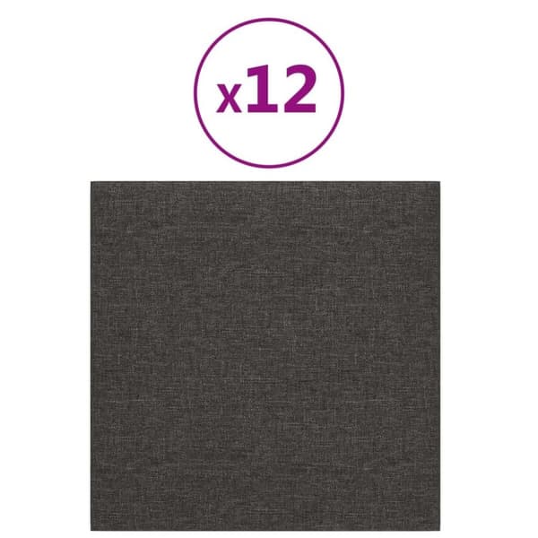 vidaXL Väggpaneler 12 st mörkgrå 30x30 cm tyg 1,08 m²