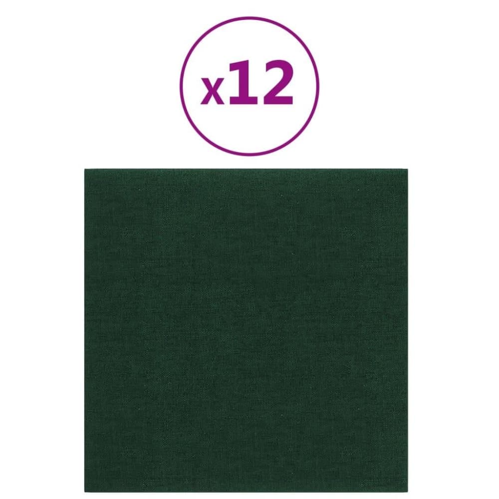 vidaXL Väggpaneler 12 st mörkgrön 30x30 cm tyg 1,08 m²